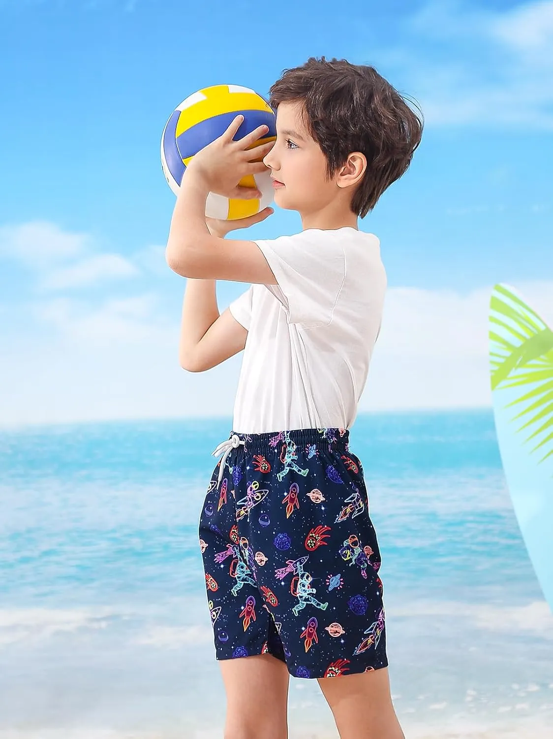 Little Boys Swim Trunks with Boxer Mesh Liner Swim Shorts Kids Quick Dry Bathing Suit Swimwear 4-12T