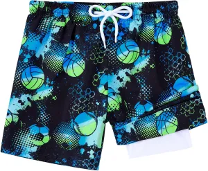 Little Boys Swim Trunks with Boxer Mesh Liner Swim Shorts Kids Quick Dry Bathing Suit Swimwear 4-12T