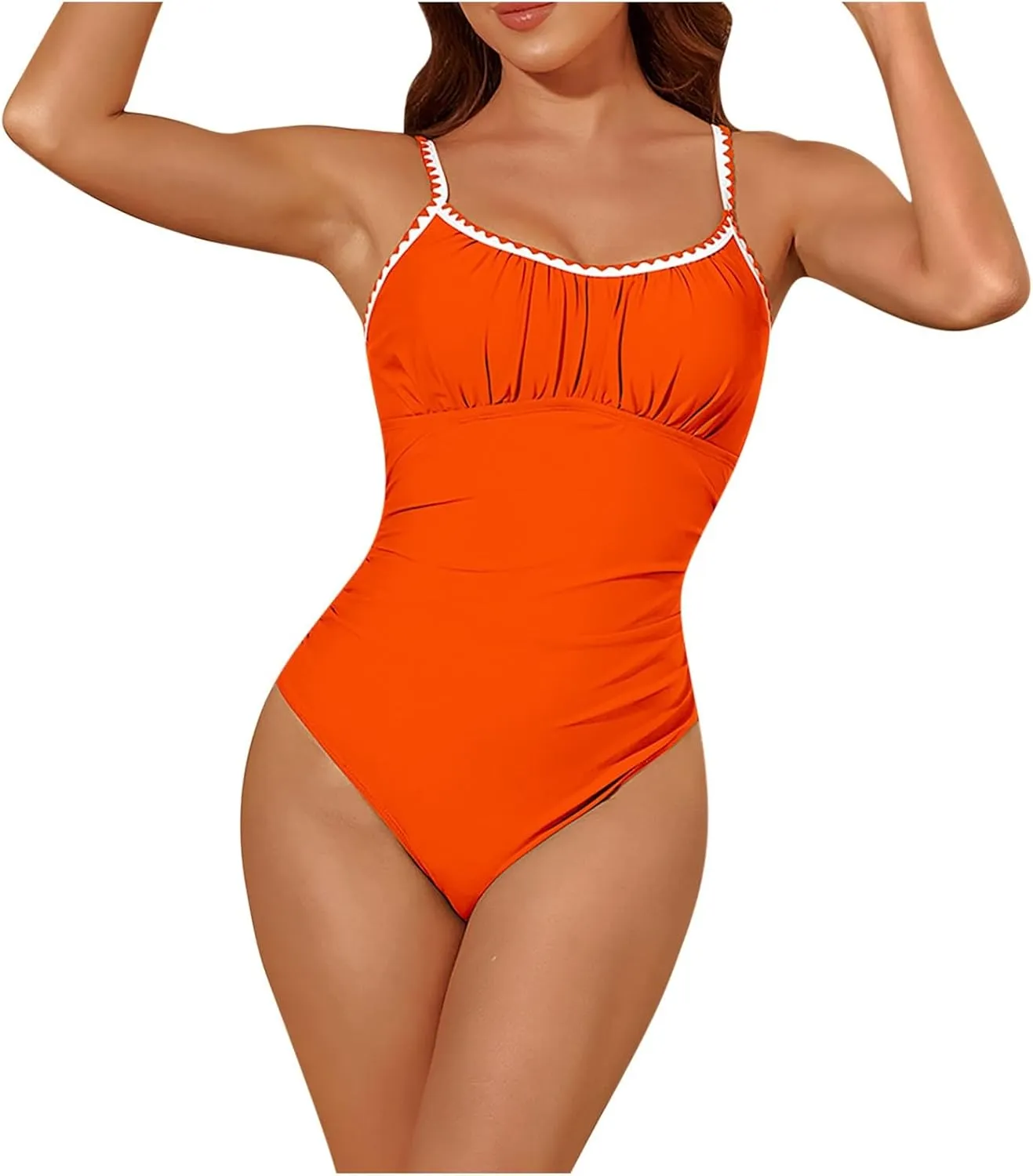 Lmdudan 2025 Women's One Piece Swimsuit Tummy Control Slimming Cheeky Bathing Suit Scoop Neck Backless Ruched Swimwear