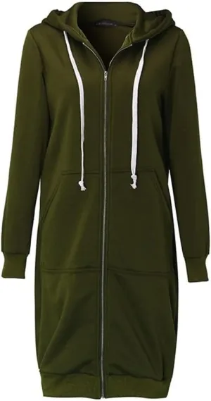Long Hoodies for Women Oversized Zip Up Knee Length Tunic Sweatshirts Casual Long Sleeve Spring Hooded Jackets Pockets