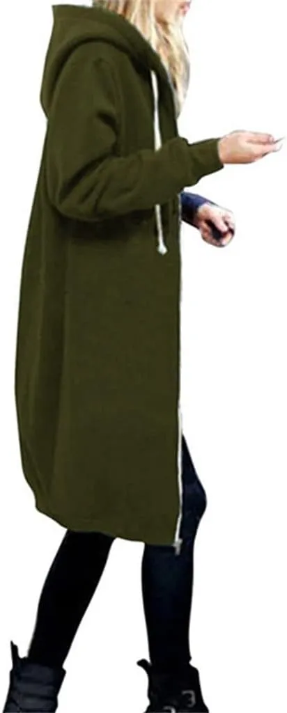 Long Hoodies for Women Oversized Zip Up Knee Length Tunic Sweatshirts Casual Long Sleeve Spring Hooded Jackets Pockets