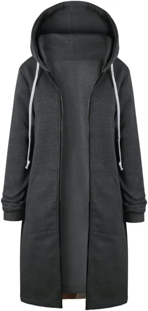 Long Hoodies for Women Oversized Zip Up Knee Length Tunic Sweatshirts Casual Long Sleeve Spring Hooded Jackets Pockets