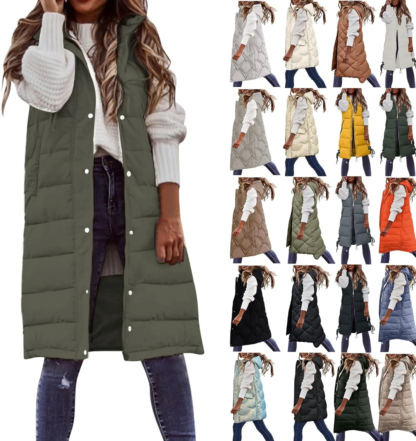 Long Puffer Vest for Women Sleveless Hoodies Quilted Vest Oversized Outdoor Puffer Down Coats Thickened Warm Jackets