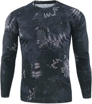 Long Sleeve Camo Hunting Shirts for Men Vintage Military Athletic Compression Shirt Workout Running Hiking Training Tee Tops