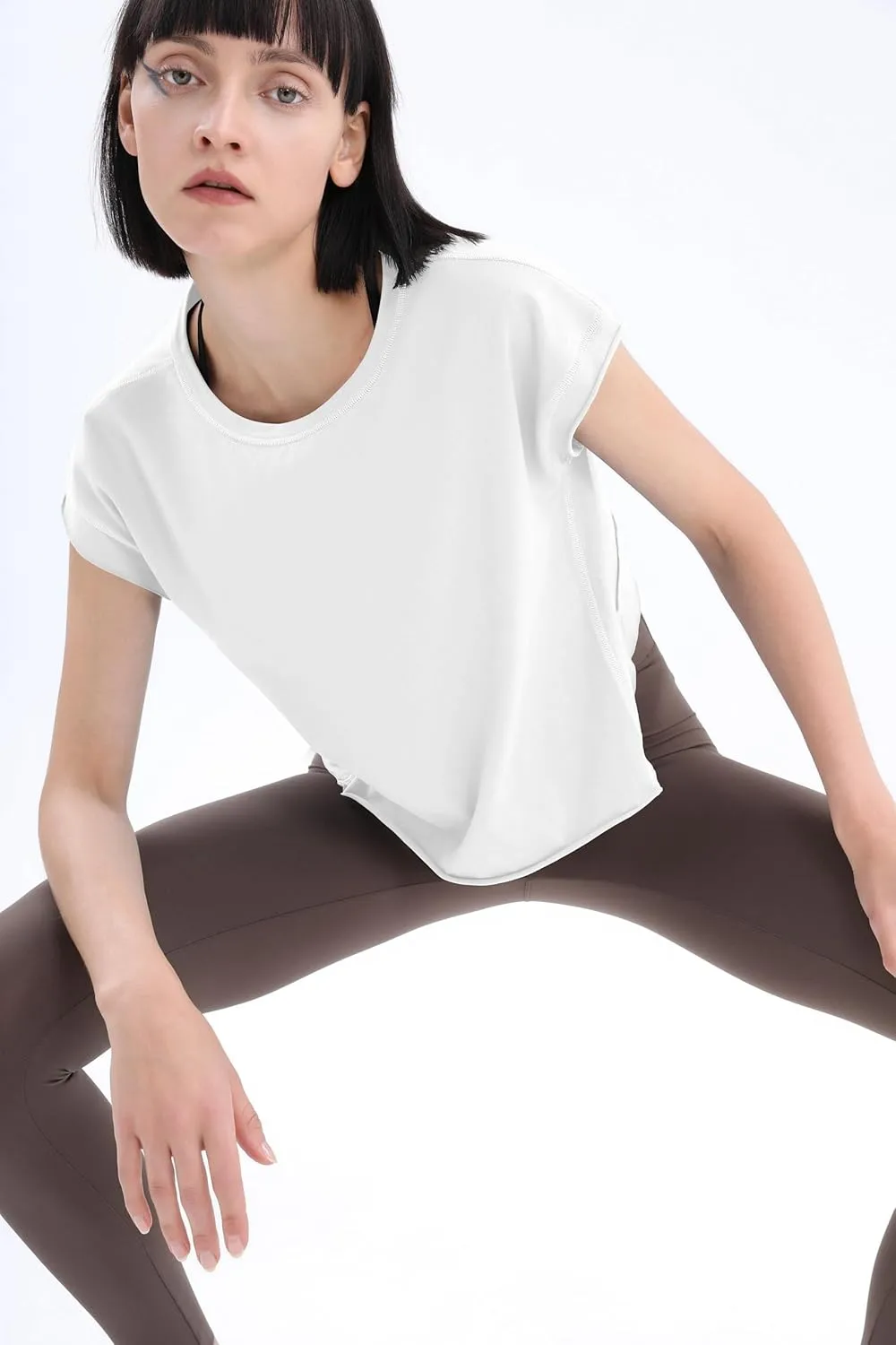 Loovoo Women's Open Back Workout Crop Tops Short Sleeve Yoga Shirts Cute Athletic Running Casual Backless Top Loose Fit