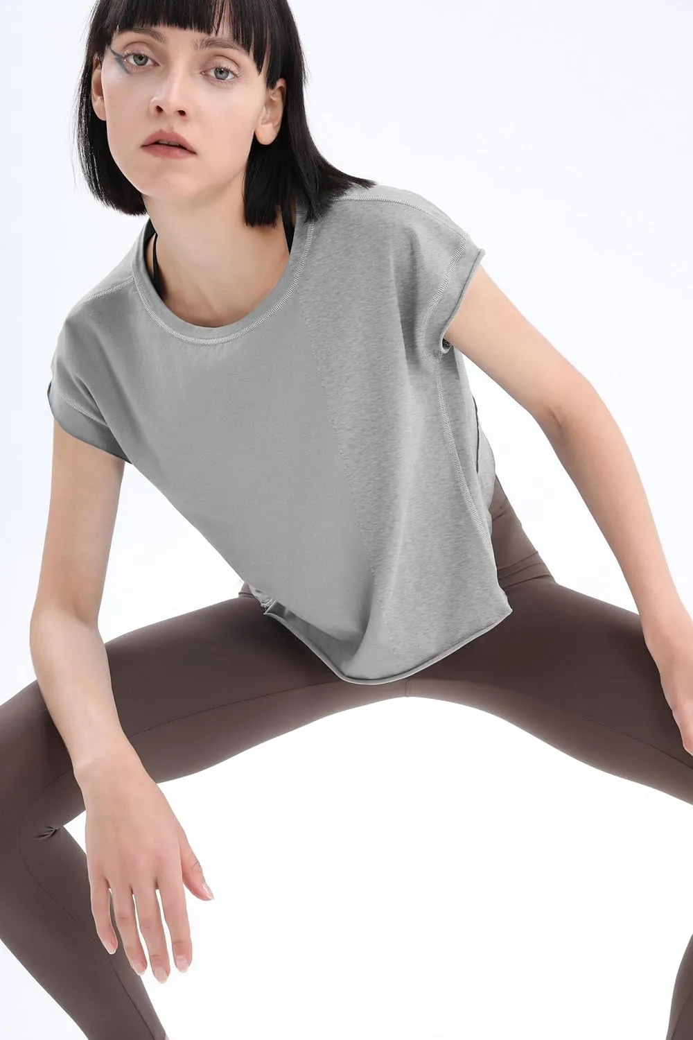 Loovoo Women's Open Back Workout Crop Tops Short Sleeve Yoga Shirts Cute Athletic Running Casual Backless Top Loose Fit