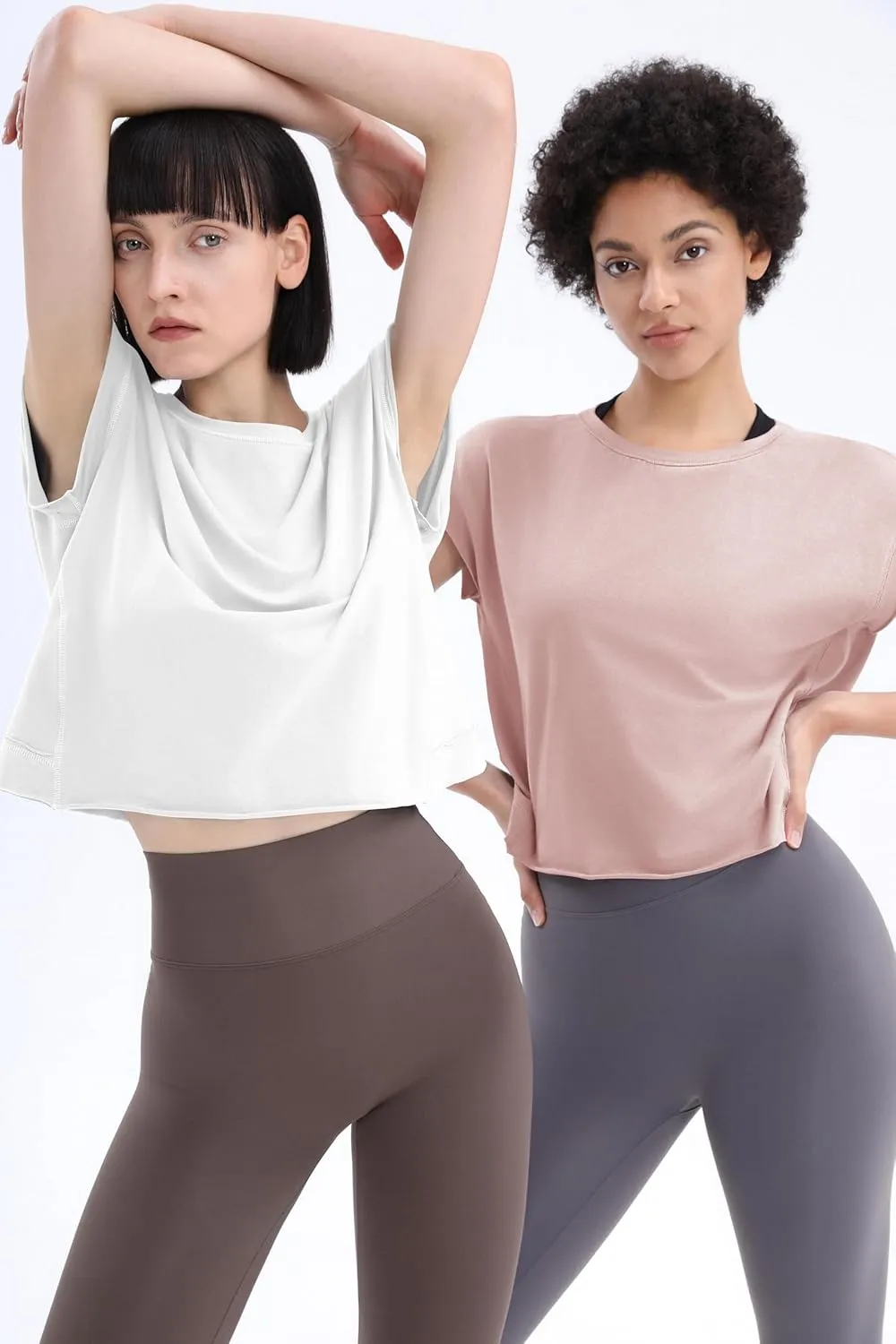 Loovoo Women's Open Back Workout Crop Tops Short Sleeve Yoga Shirts Cute Athletic Running Casual Backless Top Loose Fit