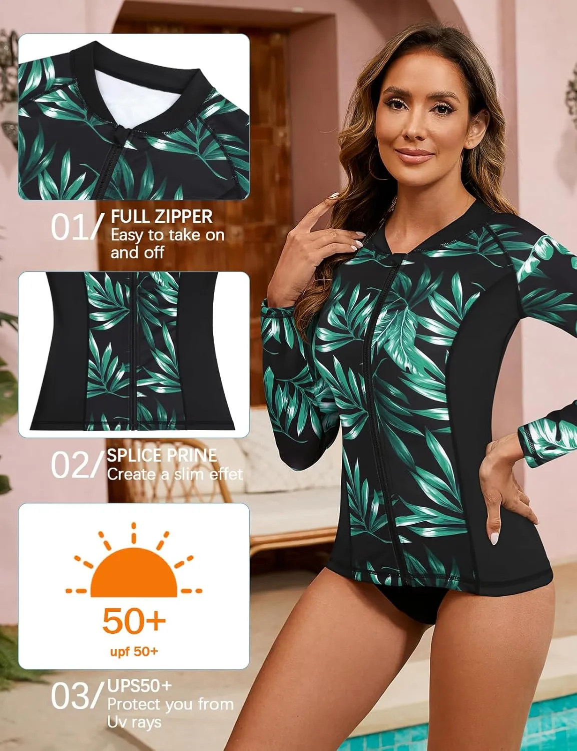 LURANEE Women's Zip Up Rash Guards for Women Long Sleeve Swimsuit UV Sun Protection Swim Shirts