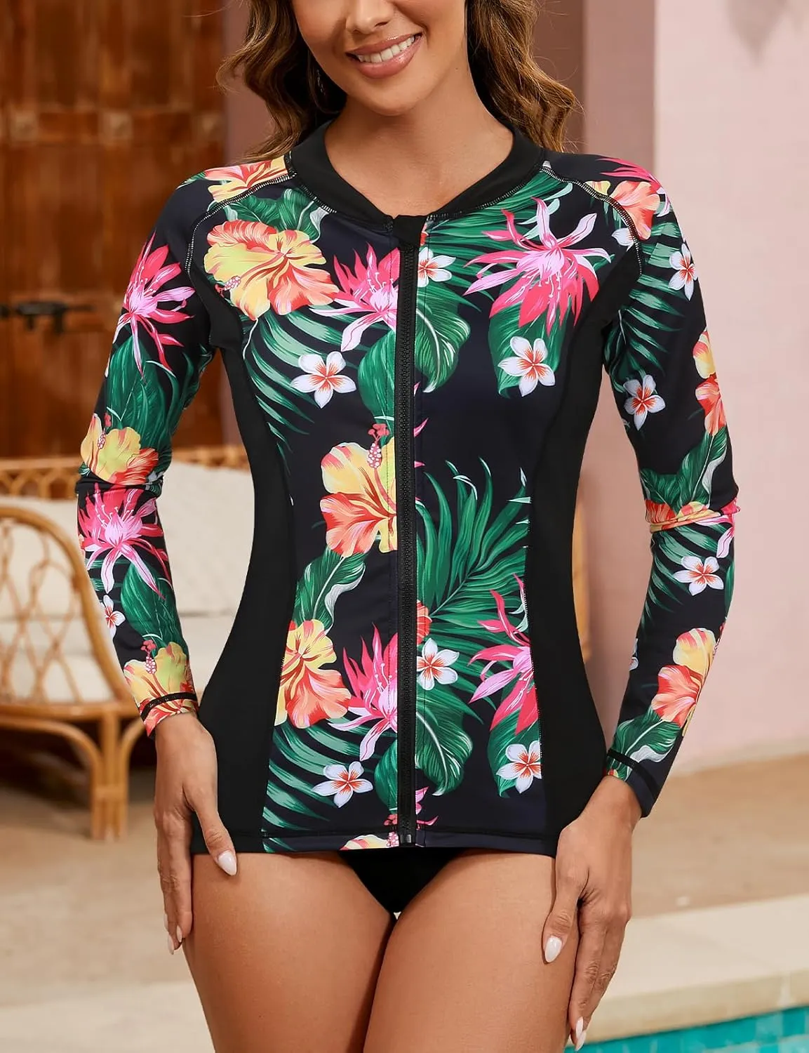 LURANEE Women's Zip Up Rash Guards for Women Long Sleeve Swimsuit UV Sun Protection Swim Shirts