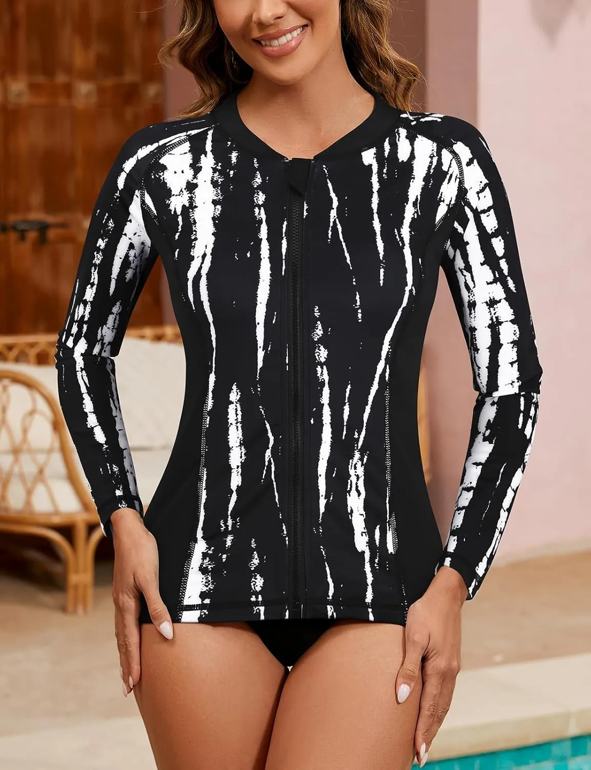 LURANEE Women's Zip Up Rash Guards for Women Long Sleeve Swimsuit UV Sun Protection Swim Shirts