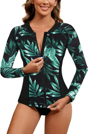 LURANEE Women's Zip Up Rash Guards for Women Long Sleeve Swimsuit UV Sun Protection Swim Shirts