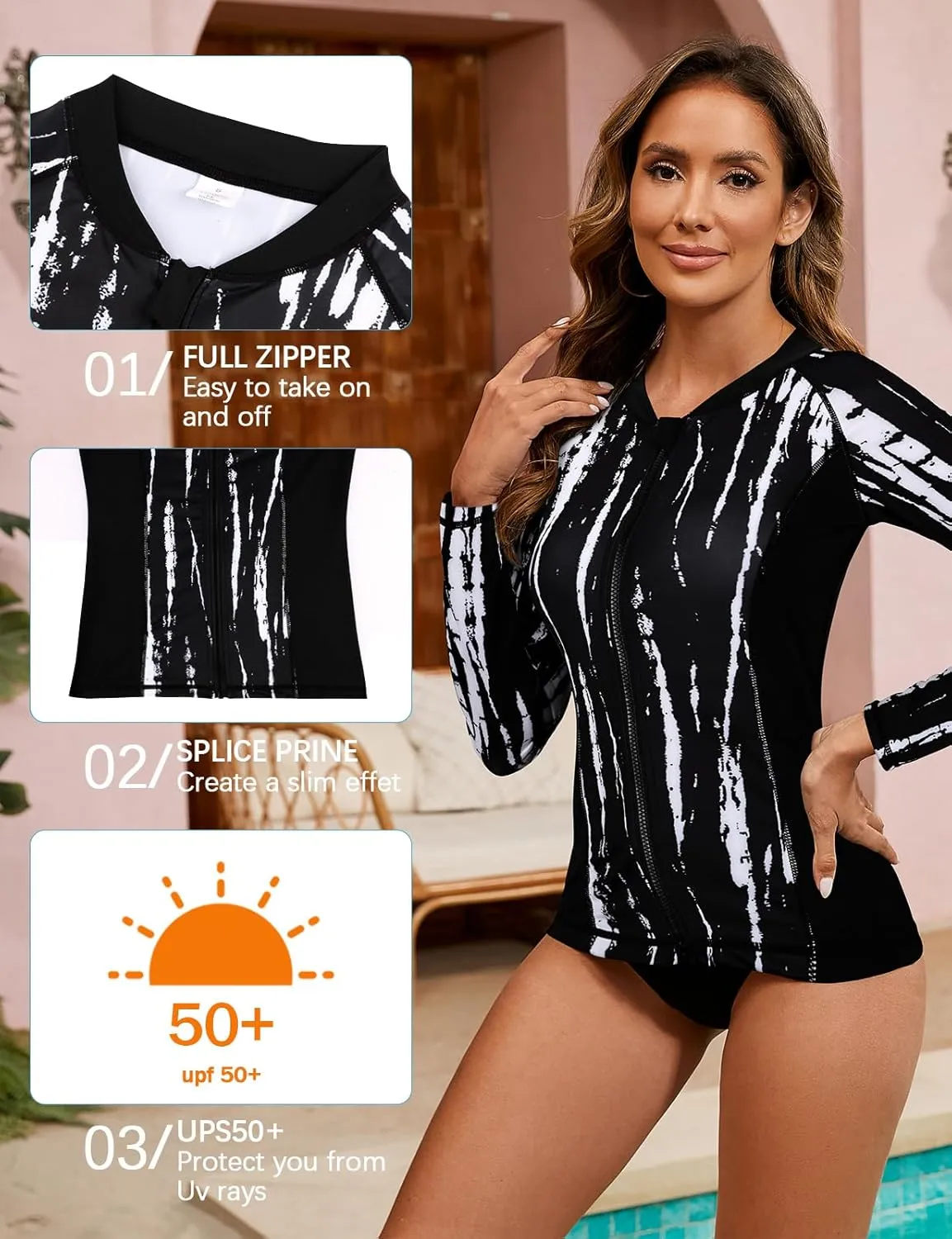 LURANEE Women's Zip Up Rash Guards for Women Long Sleeve Swimsuit UV Sun Protection Swim Shirts