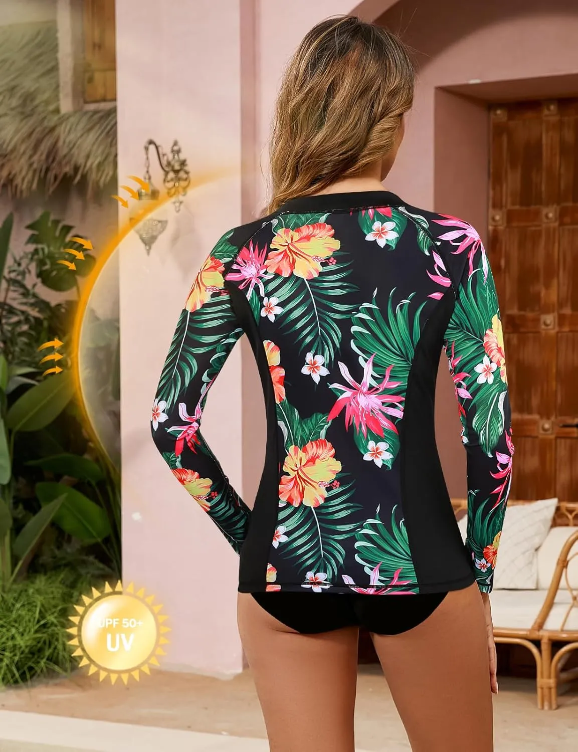 LURANEE Women's Zip Up Rash Guards for Women Long Sleeve Swimsuit UV Sun Protection Swim Shirts