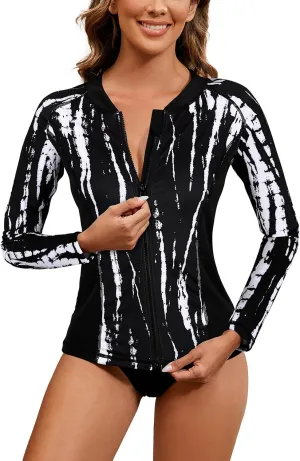 LURANEE Women's Zip Up Rash Guards for Women Long Sleeve Swimsuit UV Sun Protection Swim Shirts