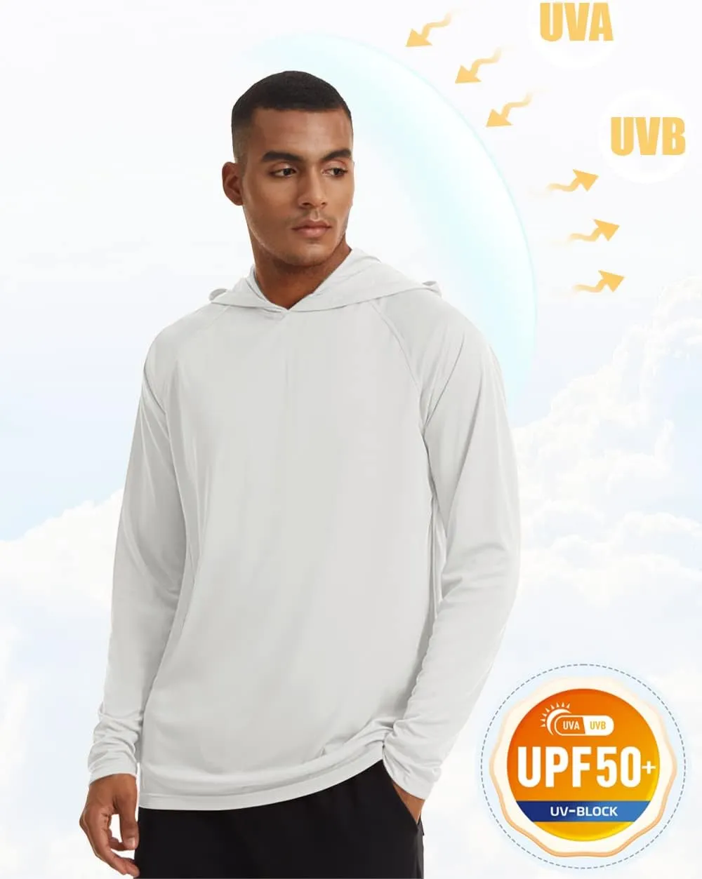 MAGCOMSEN Men's Hooded UPF 50  Sun Protection T Shirts Long Sleeve Athletic Fishing Shirts Rash Guards