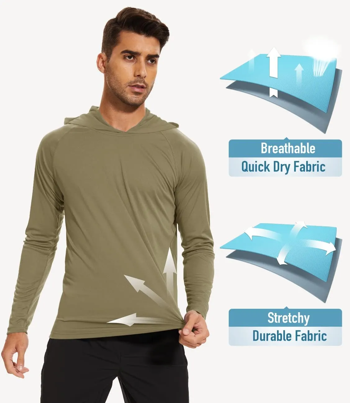 MAGCOMSEN Men's Hooded UPF 50  Sun Protection T Shirts Long Sleeve Athletic Fishing Shirts Rash Guards