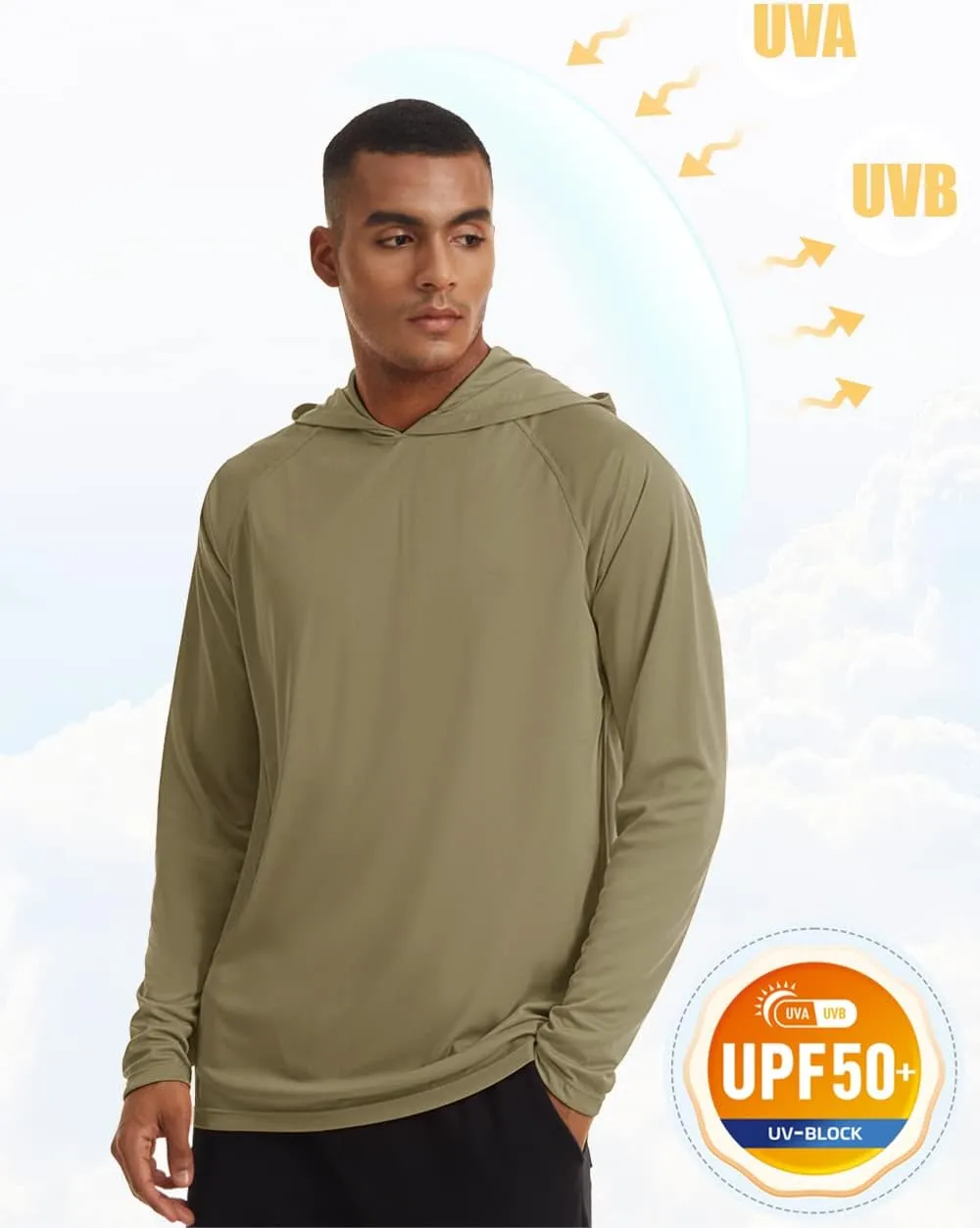 MAGCOMSEN Men's Hooded UPF 50  Sun Protection T Shirts Long Sleeve Athletic Fishing Shirts Rash Guards
