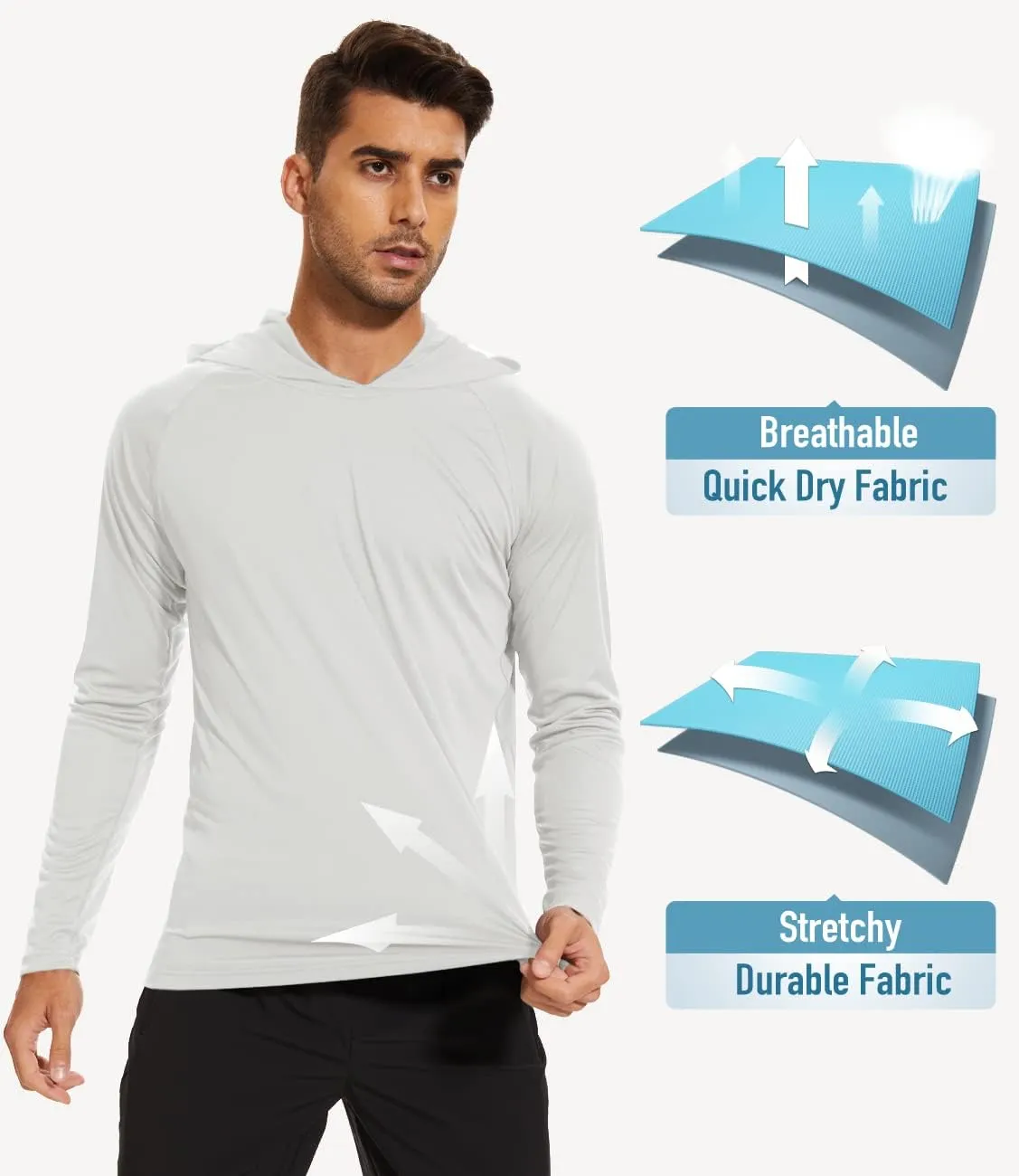 MAGCOMSEN Men's Hooded UPF 50  Sun Protection T Shirts Long Sleeve Athletic Fishing Shirts Rash Guards