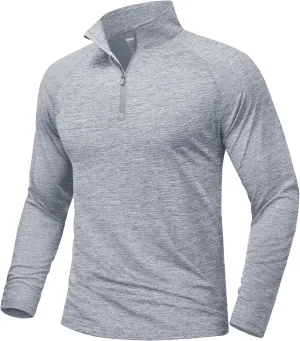 MAGCOMSEN Men's Sun Protection Long Sleeve Shirts 1/4 Zip Up Rash Guard Lightweight Quick Dry Fishing Running T-Shirts