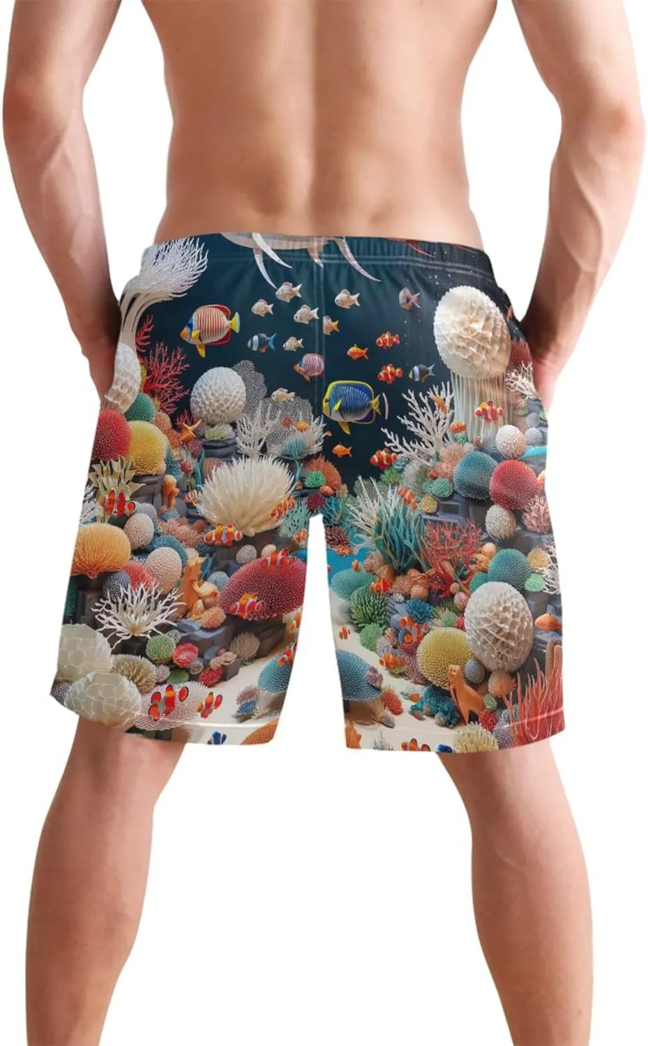Marine World Coral Men Swim Trunks Funny Swimwear Bathing Suit Surf Beach Swimming Shorts S
