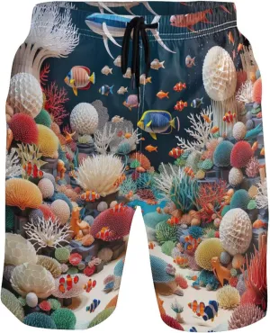 Marine World Coral Men Swim Trunks Funny Swimwear Bathing Suit Surf Beach Swimming Shorts S