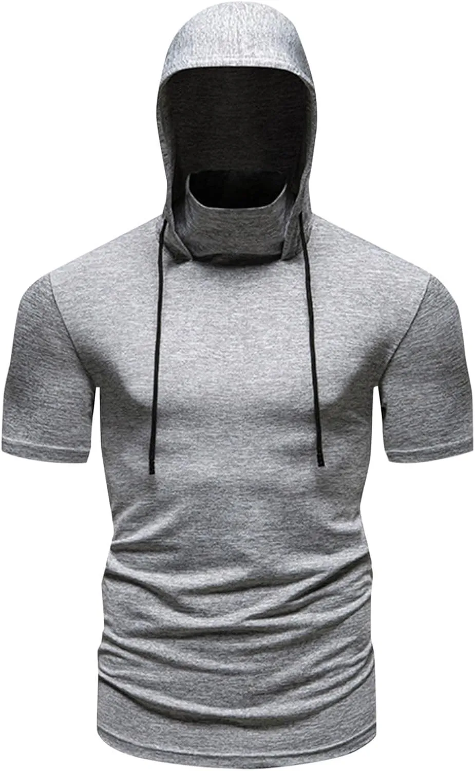 Men Hooded T Shirts Summer Casual Short Sleeve Performance Hoodie with Face Mask Hooded Tops Workout Athletic Shirts
