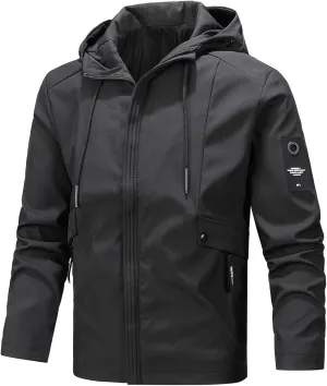 Men Lightweight Hoodie Raincoats Waterproof Loose Fit Jackets with Hooded Sport Coats Casual Solid Color Zipper Outerwear