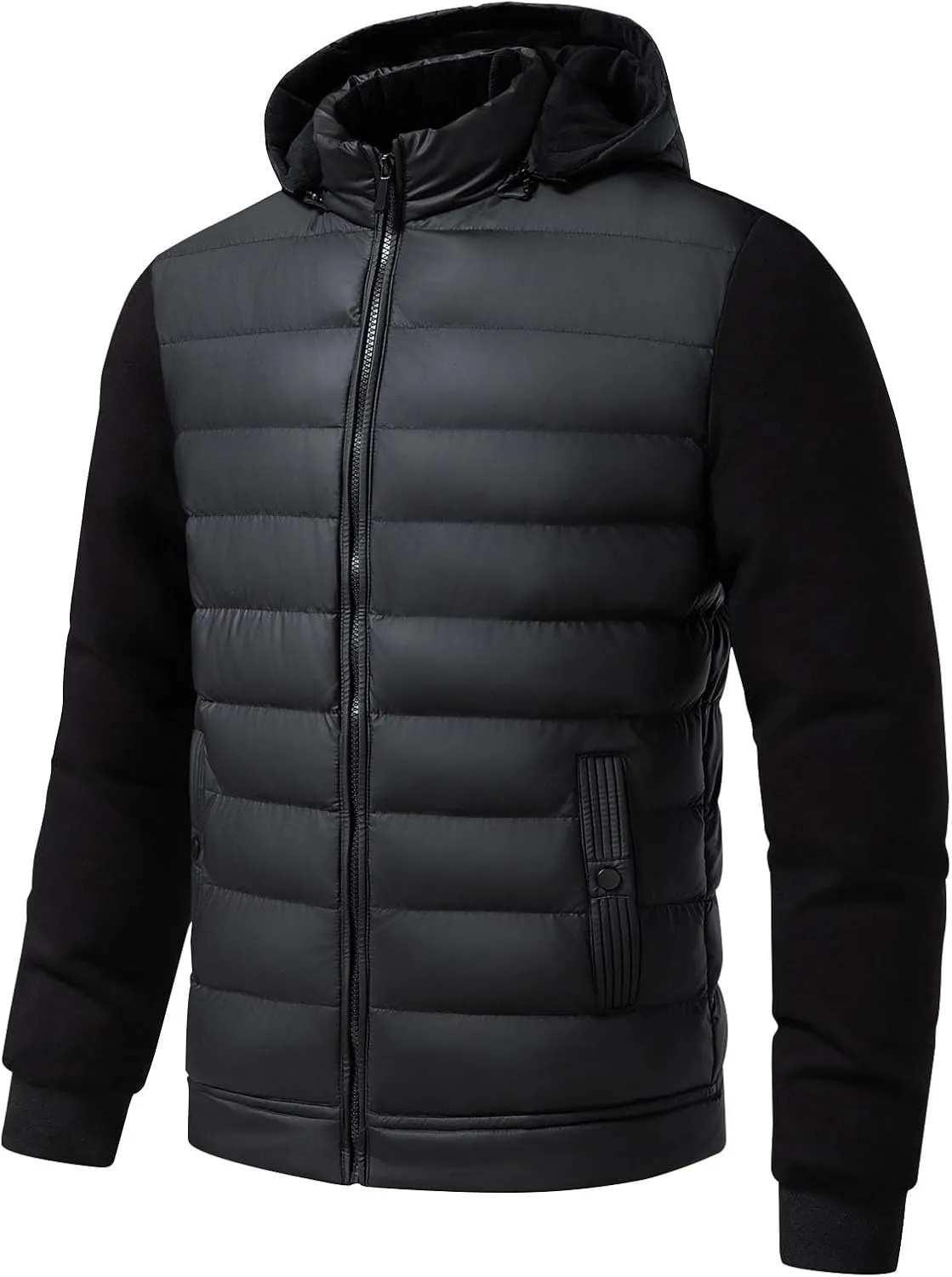 Men Puffer Jacket Hooded Full Zip Water-Resistant Puffy Jacket Quilted Lined Winter Down Coats Outerwear with Pockets