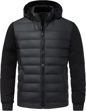 Men Puffer Jacket Hooded Full Zip Water-Resistant Puffy Jacket Quilted Lined Winter Down Coats Outerwear with Pockets