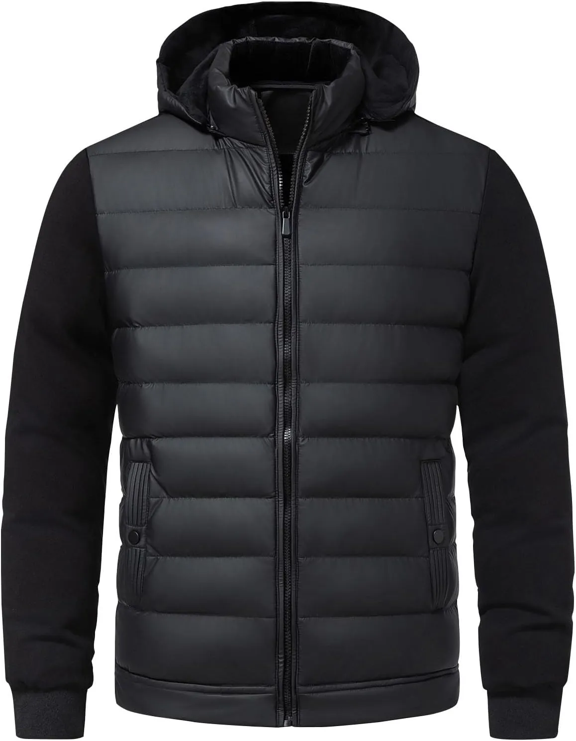 Men Puffer Jacket Hooded Full Zip Water-Resistant Puffy Jacket Quilted Lined Winter Down Coats Outerwear with Pockets