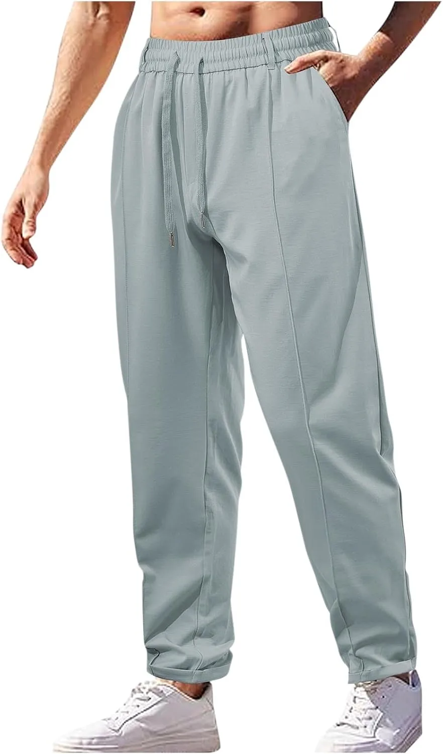 Men Soft Jogger Yoga Sweatpants Flat Front Elastic Drawstring Lightweight Stretch Athletic Gym Pants for Workout