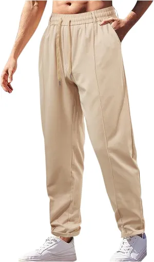 Men Soft Jogger Yoga Sweatpants Flat Front Elastic Drawstring Lightweight Stretch Athletic Gym Pants for Workout