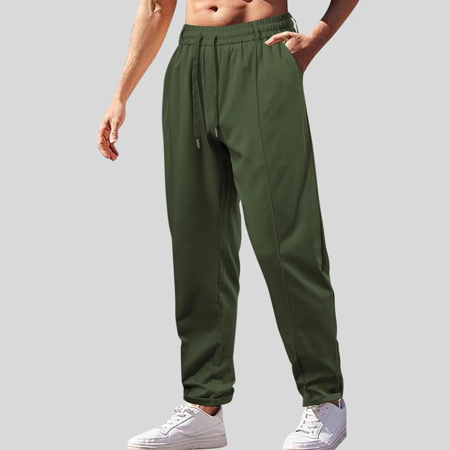 Men Soft Jogger Yoga Sweatpants Flat Front Elastic Drawstring Lightweight Stretch Athletic Gym Pants for Workout