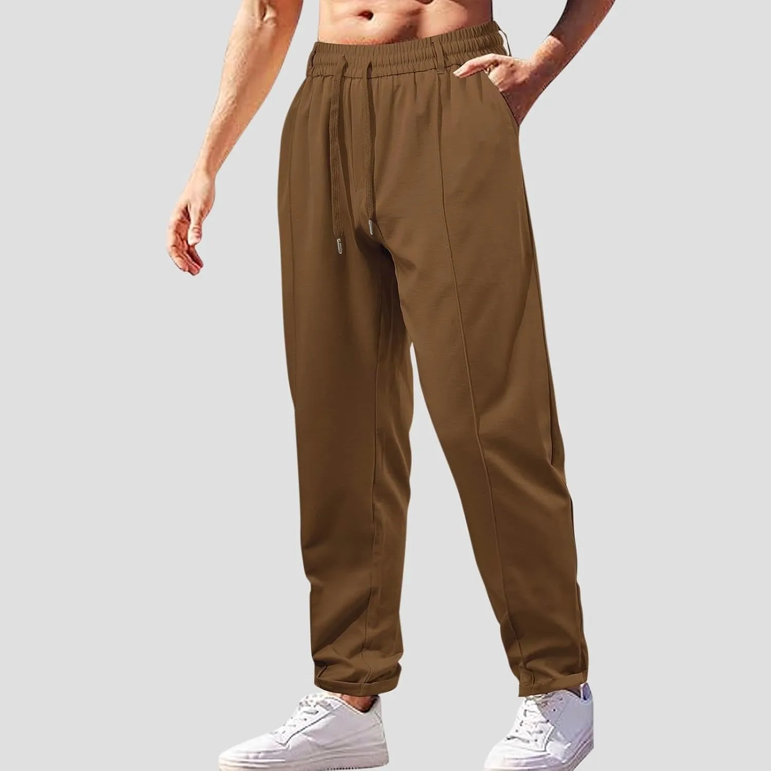 Men Soft Jogger Yoga Sweatpants Flat Front Elastic Drawstring Lightweight Stretch Athletic Gym Pants for Workout