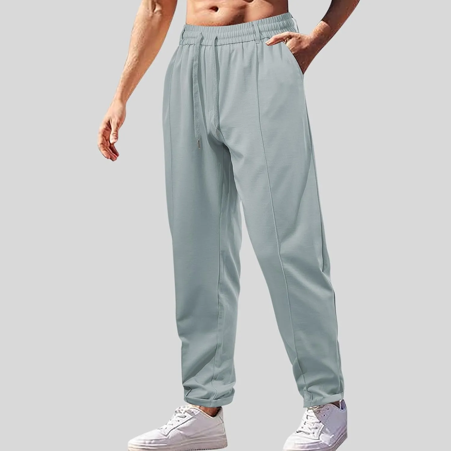 Men Soft Jogger Yoga Sweatpants Flat Front Elastic Drawstring Lightweight Stretch Athletic Gym Pants for Workout