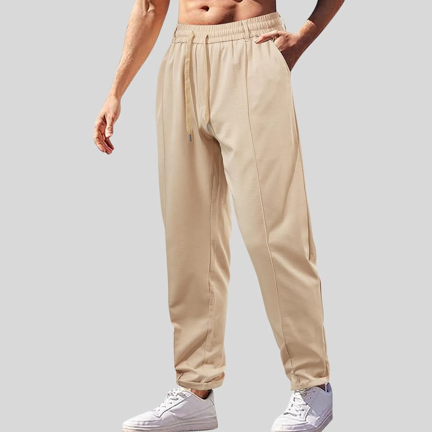Men Soft Jogger Yoga Sweatpants Flat Front Elastic Drawstring Lightweight Stretch Athletic Gym Pants for Workout
