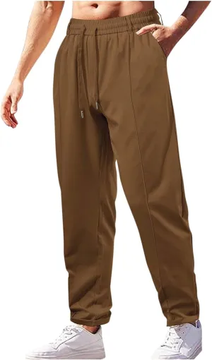 Men Soft Jogger Yoga Sweatpants Flat Front Elastic Drawstring Lightweight Stretch Athletic Gym Pants for Workout