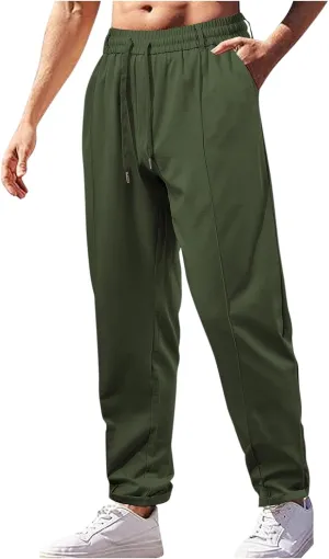 Men Soft Jogger Yoga Sweatpants Flat Front Elastic Drawstring Lightweight Stretch Athletic Gym Pants for Workout