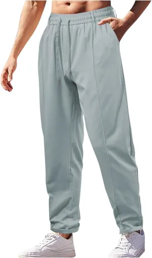 Men Soft Jogger Yoga Sweatpants Flat Front Elastic Drawstring Lightweight Stretch Athletic Gym Pants for Workout