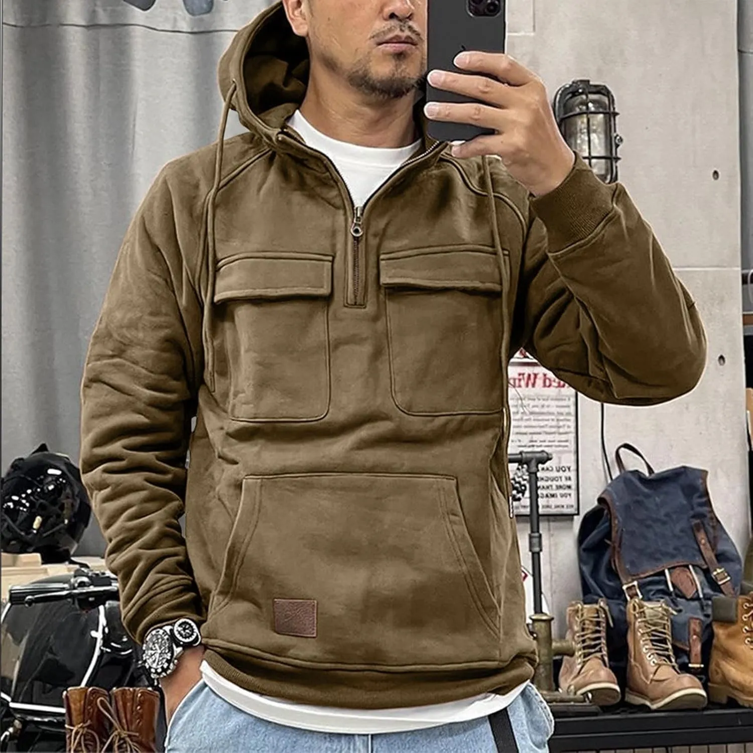 Men Sweatshirts Hoodies Mens Hoodies Pullover Solid Color Casual Trendy Winter Long Sleeve Sweatshirt Tops with Pocket