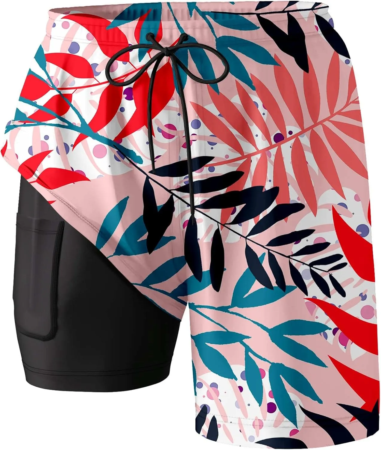 Men Swim Trunks with Compresssion Liner 7 Inch Inseam Board Shorts Bathing Suit with Zipper Pockets
