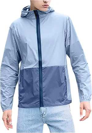 Men UPF 50  Full Zip up Sun Protection Hoodie Jacket Long Sleeve Lightweight UV Shirts for Men Running Hiking Fishing