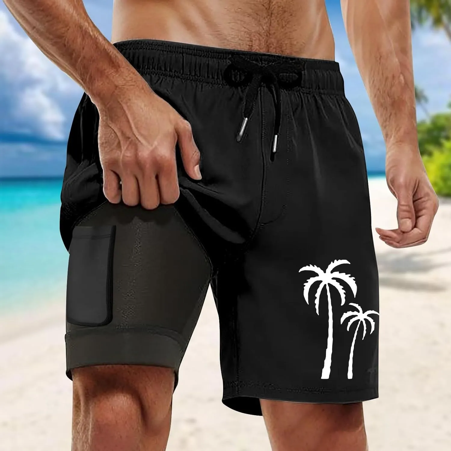 Men's 21 Inch Solid Boardshorts-Water Resistant Swim Trunks for Men with Quick Dry Stretch Fabric and Pockets