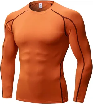 Men's Athletic Compression Shirt Workout Running Long Sleeve Cool Dry Base Layer Active Sports T-Shirt Gym Tops Orange, XX-Large