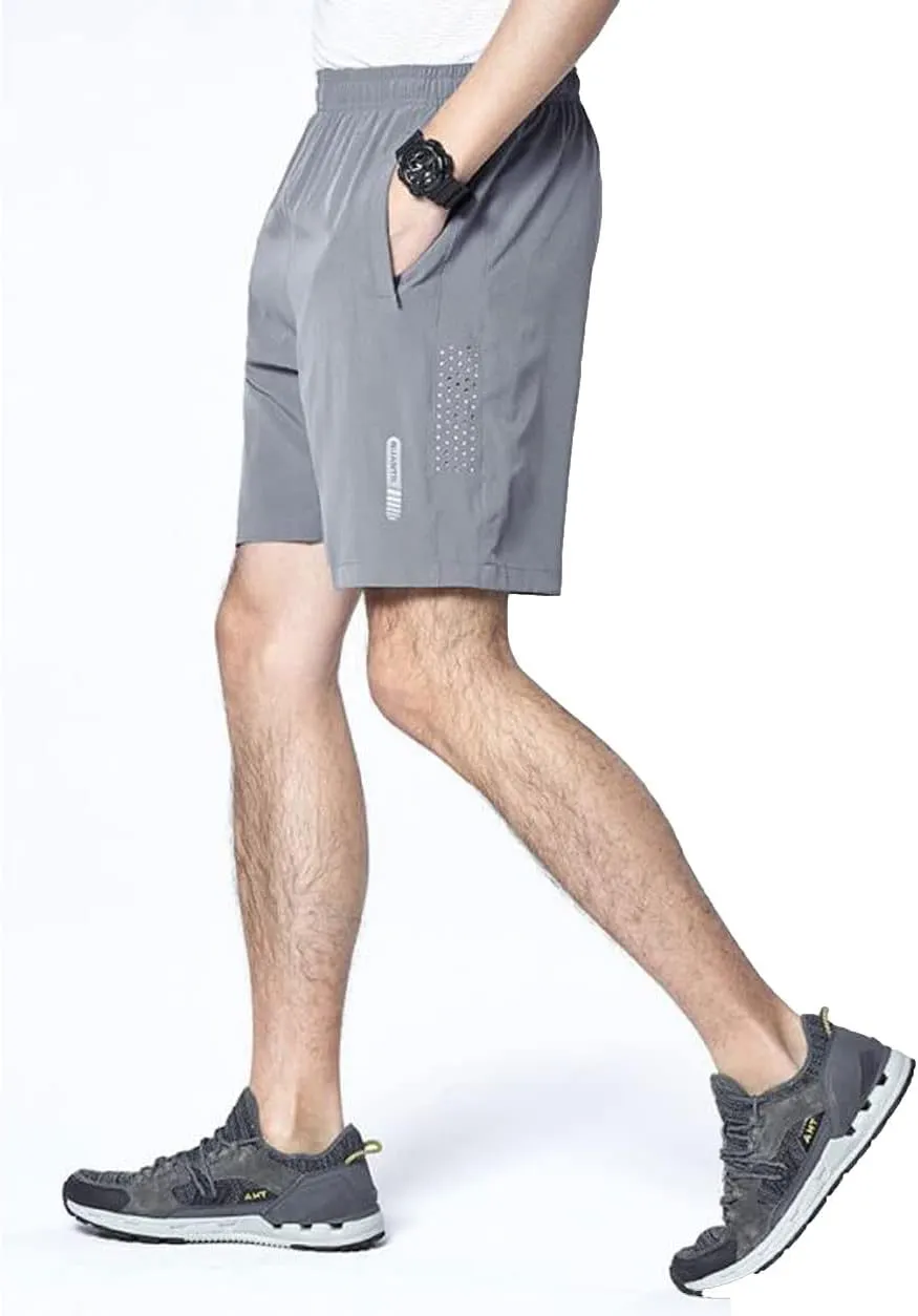 Men's Athletic Hiking Shorts Quick Dry Outdoor Running Shorts with Zip-Pockets