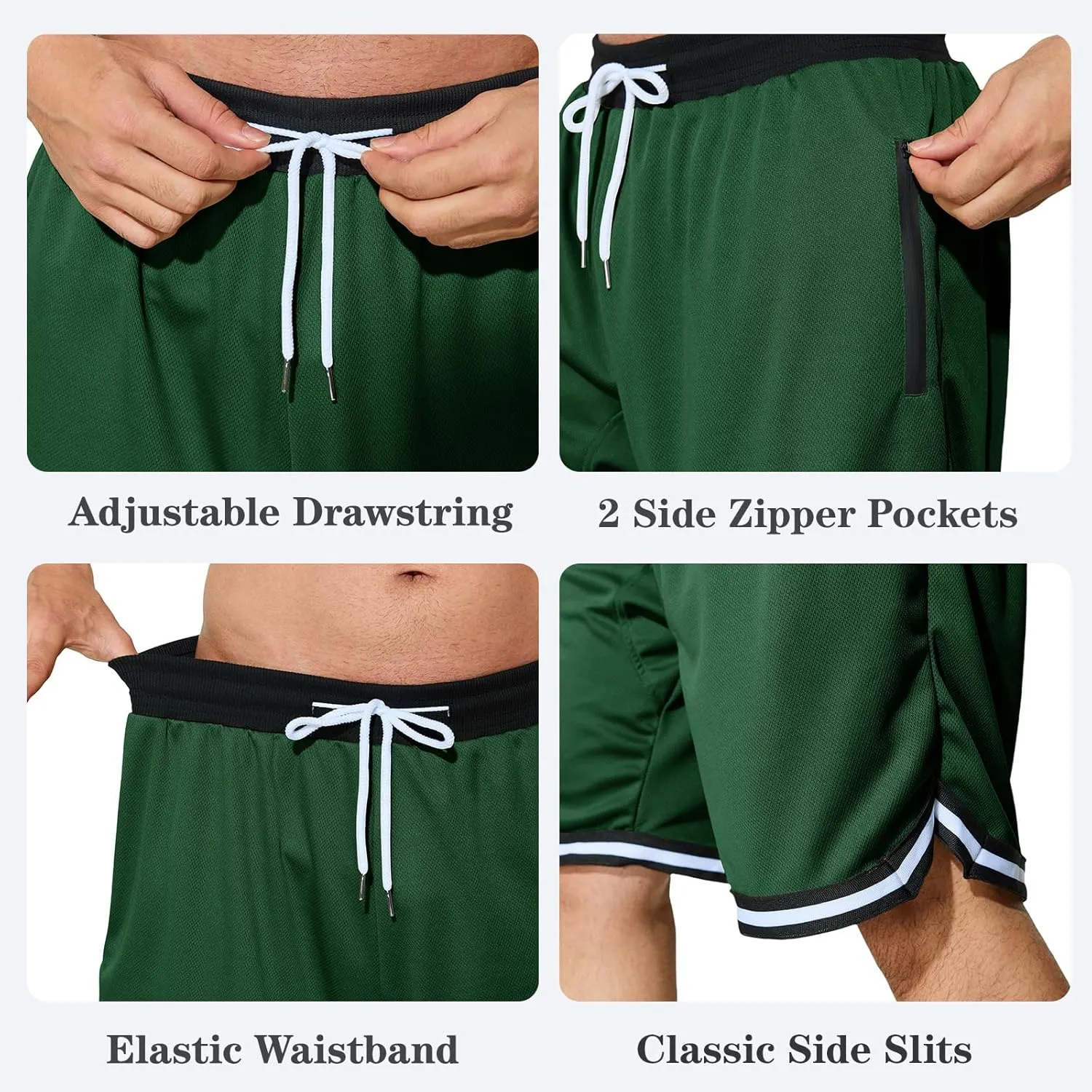 Men's Basketball Shorts with Zipper Pockets Lightweight Quick Dry Mesh Athletic Running Shorts