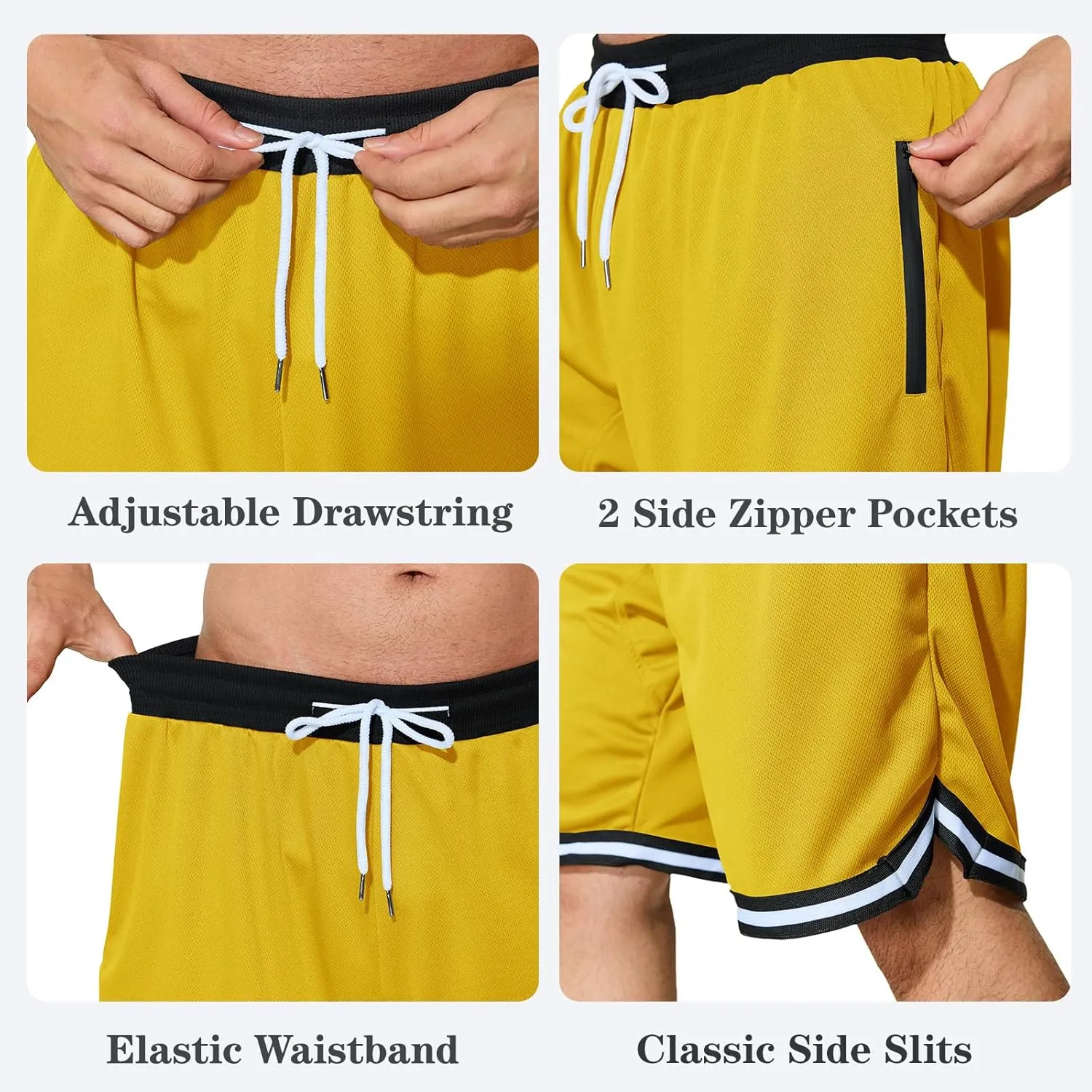 Men's Basketball Shorts with Zipper Pockets Lightweight Quick Dry Mesh Athletic Running Shorts