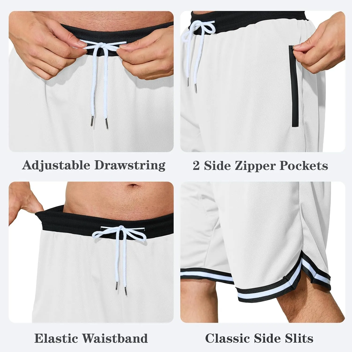Men's Basketball Shorts with Zipper Pockets Lightweight Quick Dry Mesh Athletic Running Shorts