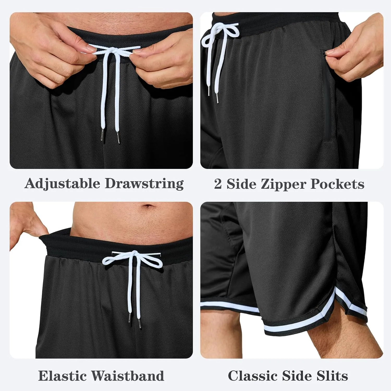 Men's Basketball Shorts with Zipper Pockets Lightweight Quick Dry Mesh Athletic Running Shorts