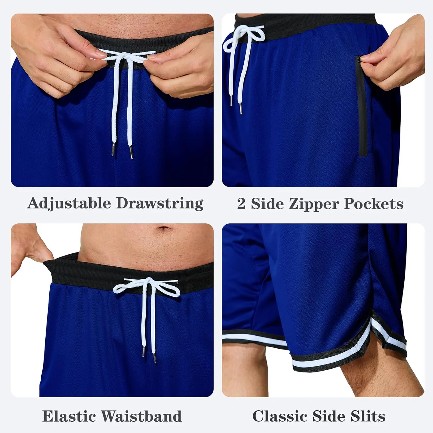 Men's Basketball Shorts with Zipper Pockets Lightweight Quick Dry Mesh Athletic Running Shorts